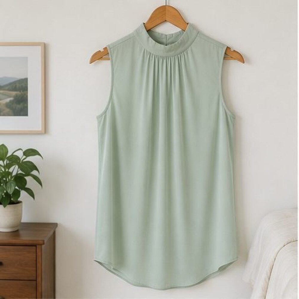 Mint Pleated High Neck Blouse
